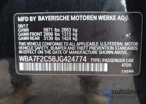 2018 BMW Alpina B7 xDrive z USA, uszkodzony, nr VIN WBA7F2C58JG424774